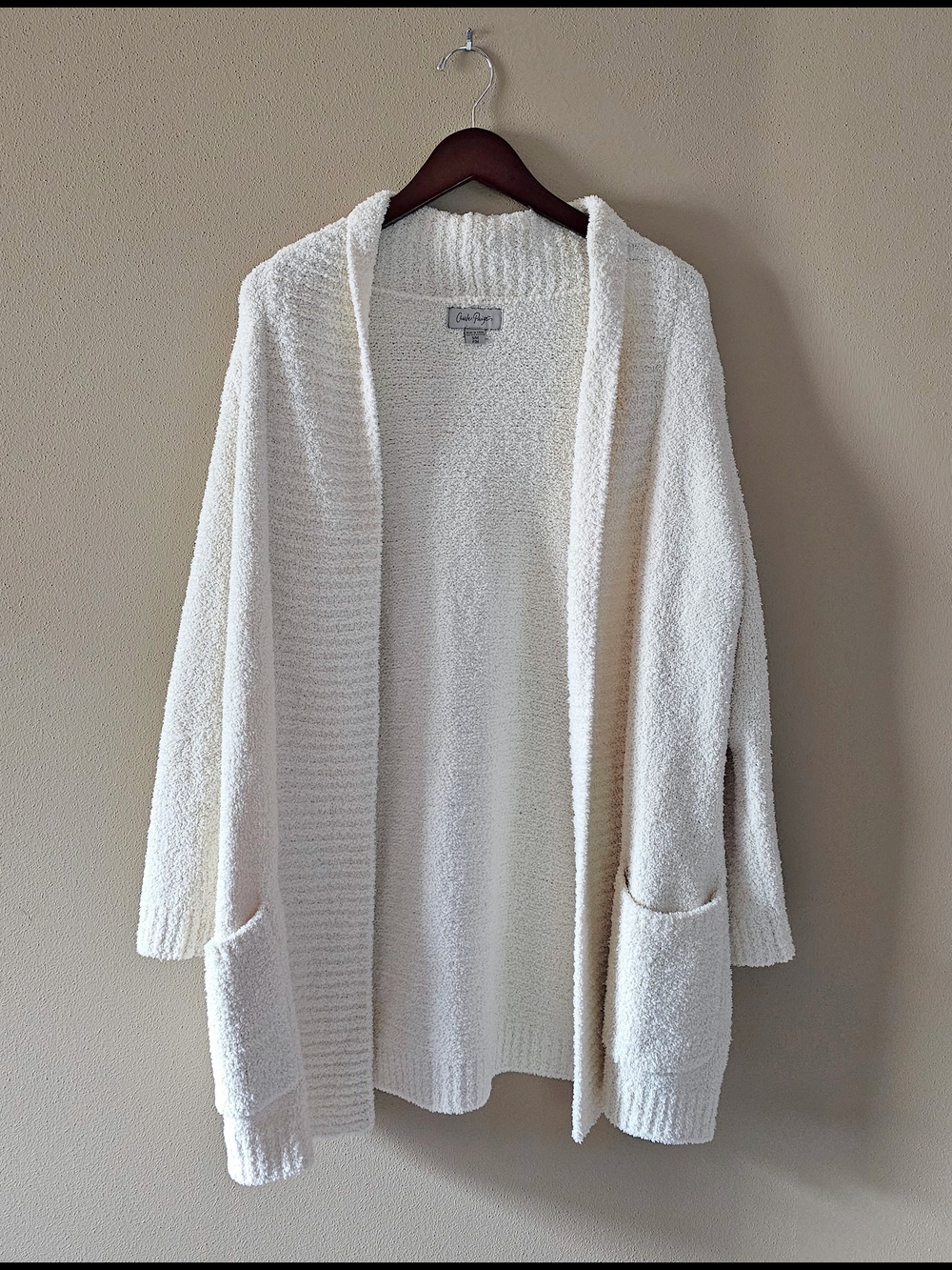 Charlie Paige Cream Open-Front Plush Cardigan